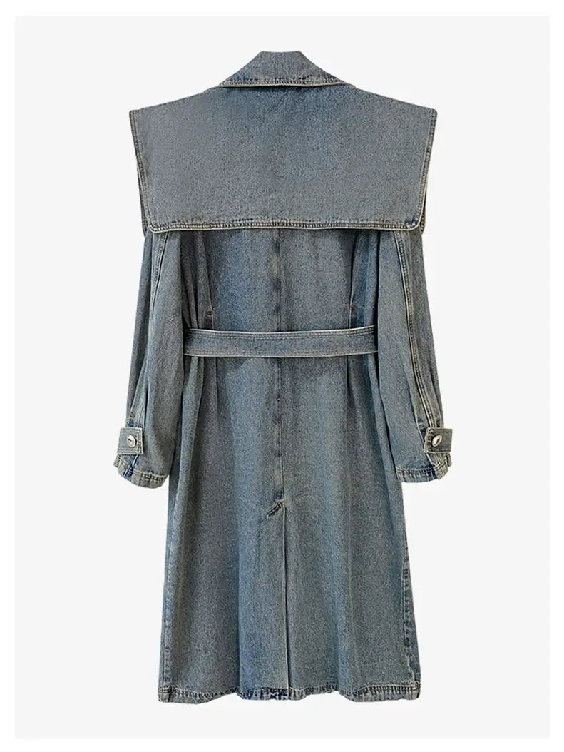 Heavy-Duty Denim Collar Long Coat