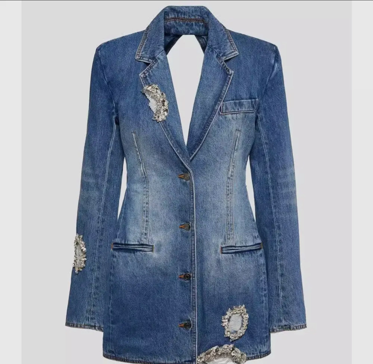 Beaded Denim Jacket Dress - Backless