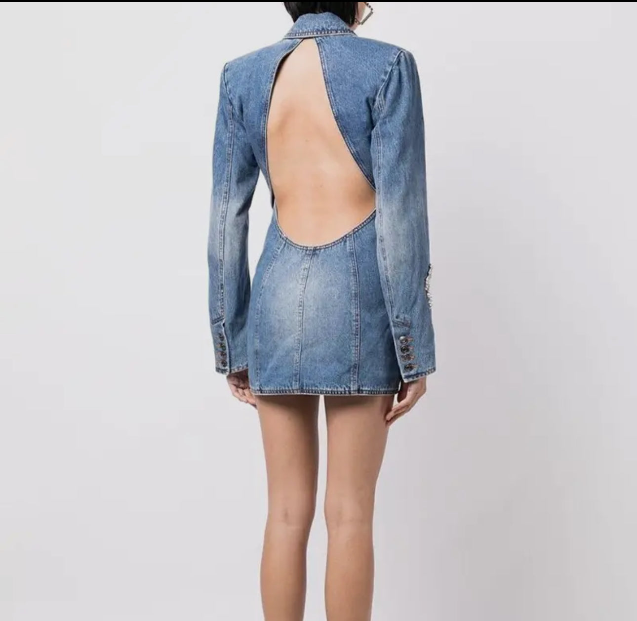 Beaded Denim Jacket Dress - Backless