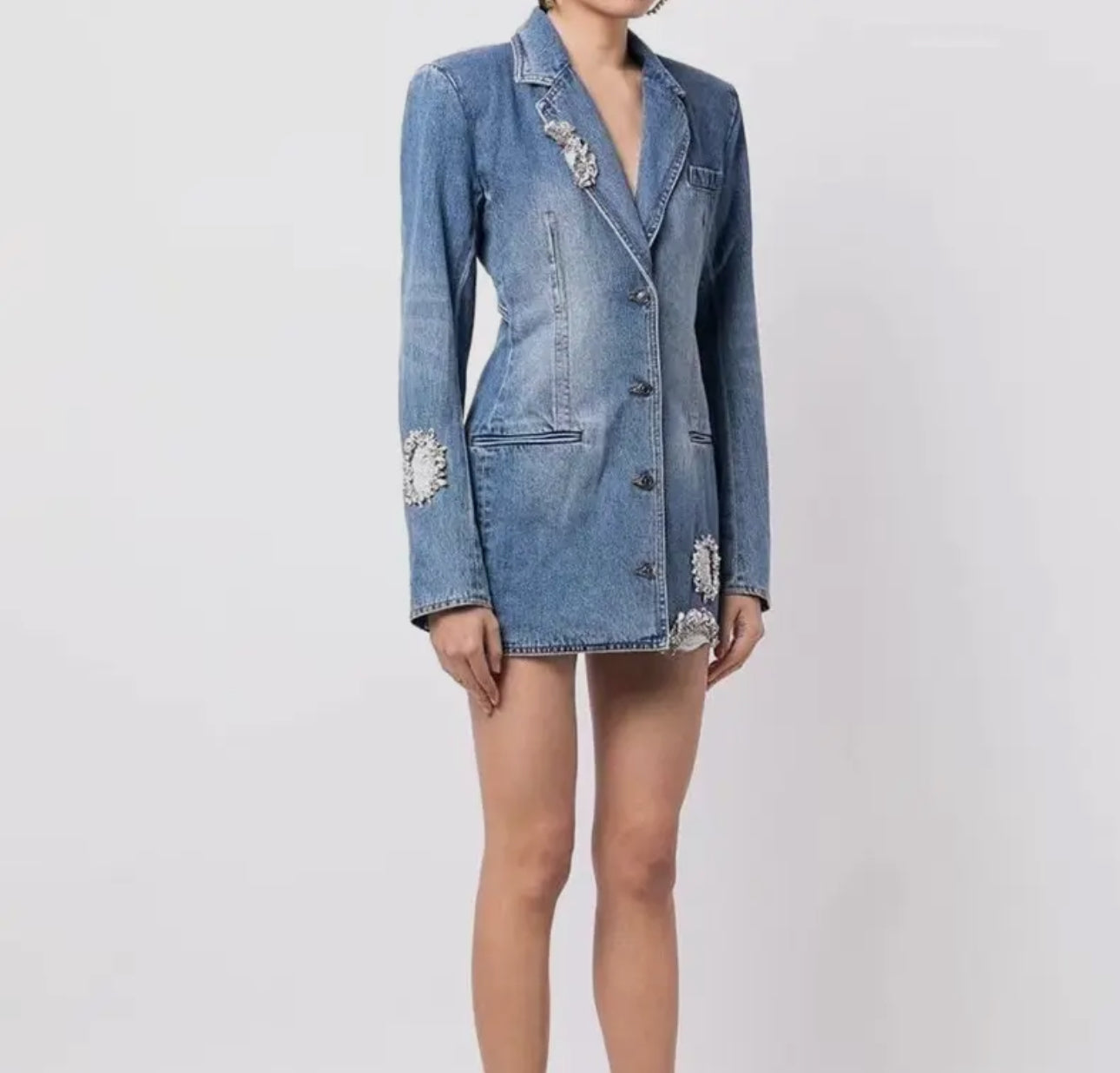 Beaded Denim Jacket Dress - Backless